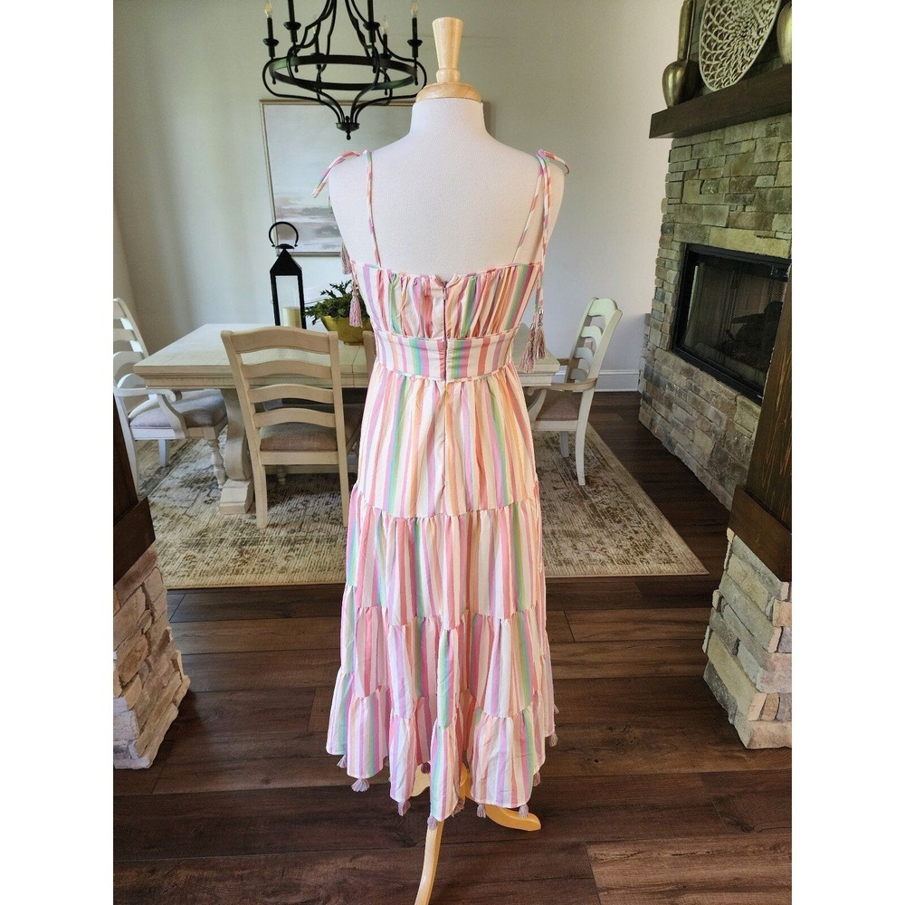 ChicWish Rainbow Pastel Striped Multicolor Maxi with Tassels Dress Boho Size M - Picture 7 of 10